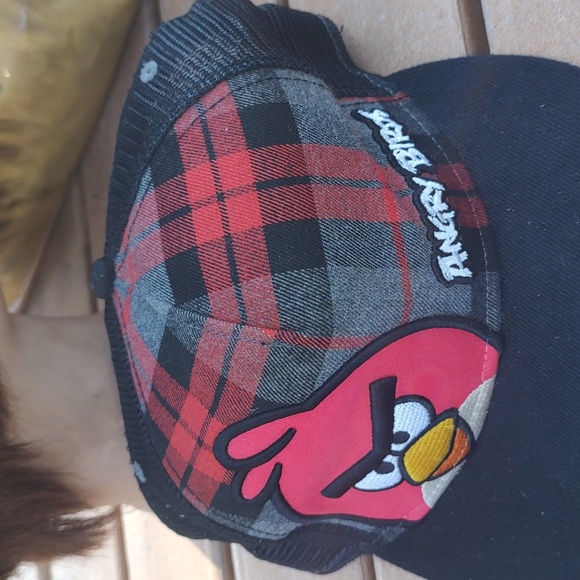 Angry Birds Red Black Plaid Trucker Mesh Snapback Hat Cap - Picture 2 of 9